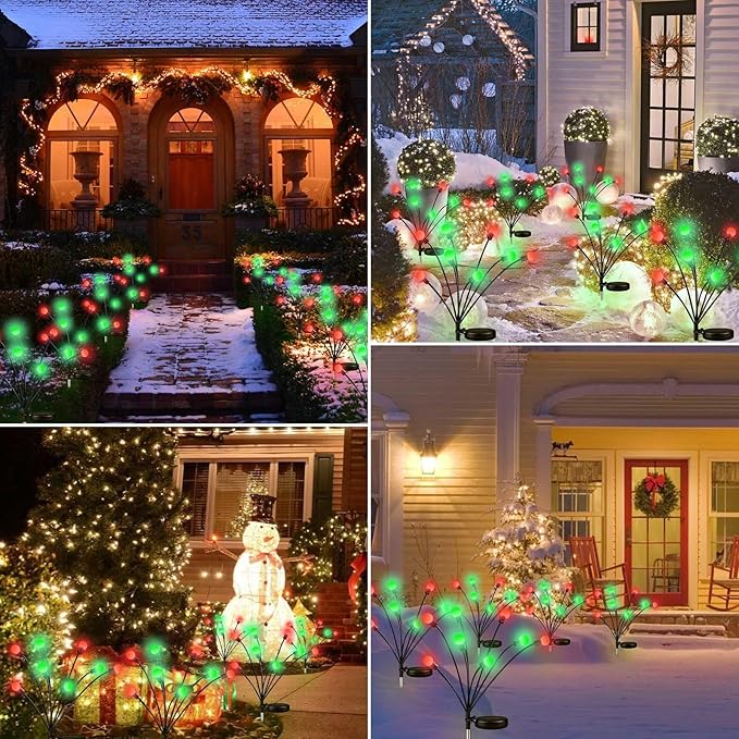 OZS 6Pack Total 48LED Solar Garden Lights Christmas Fairy Outdoor - Solar Firefly Lights Fairy Outdoor, Sway by Wind, Waterproof for Pathway Patio Yard Christmas Decorations(Red&Green)