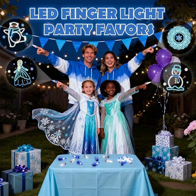 36 Pack Frozen Party Favors LED Finger Lights for Girls, Ice Princess Snow Theme Goodie Bag Stuffers, Classroom Treasure Box Prizes, Glow in the Dark Winter Party Supplies