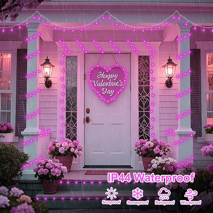 QITONG Pink Valentine Lights Outdoor, 165ft 500 LED String Lights Plug in, Clear Wire Twinkle Christmas Lights Indoor with 8 Modes