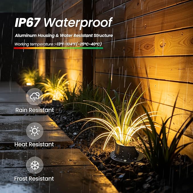 All-in-One Low Voltage Landscape Lighting 12W LED Well Lights IP67 Outdoor In-Ground Lights Waterproof with Transformer, 2700K Warm White Pathway Lighting for Yard Garden, 8 Pack