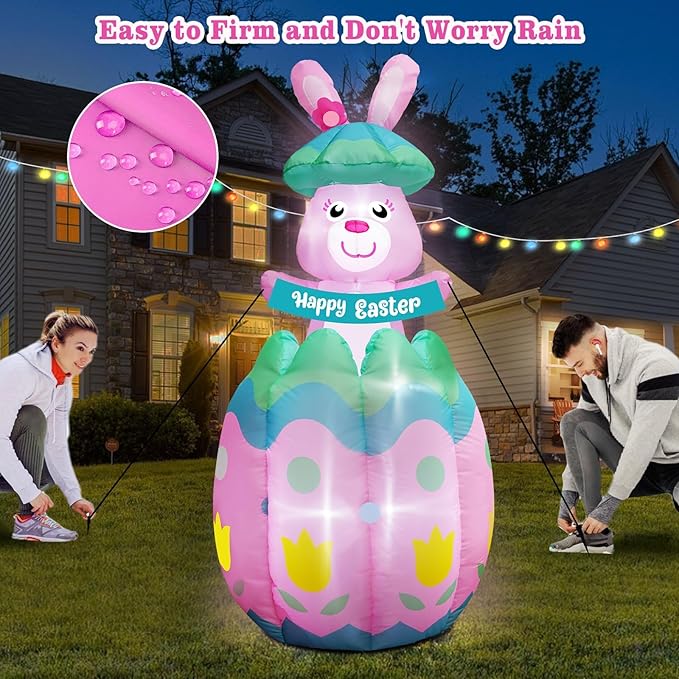 [ Pop Up and Down ] 6FT Tall Easter Inflatables Bunny Popping Out of Egg Outdoor Decoration, Blow Up Bunny Inflatables Built-in 4 LEDs for Easter Outdoor Indoor Yard Garden Lawn Decor