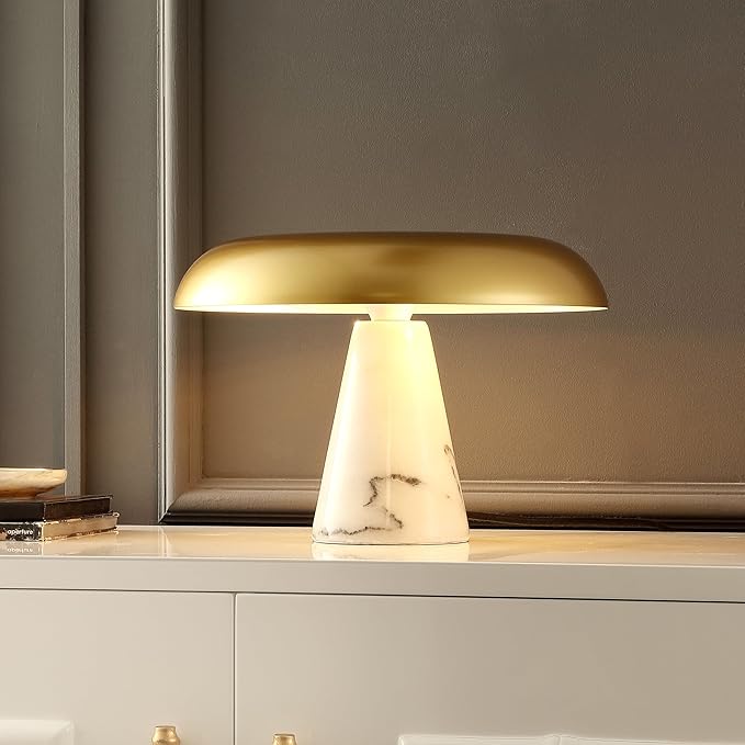 SAFAVIEH Lighting Collection Vaughan Brass Gold/White Modern Dome Mushroom 10-inch Table Lamp for Bedroom, Living Room, Home Office, Desk, Nightstand (LED Bulb Included)