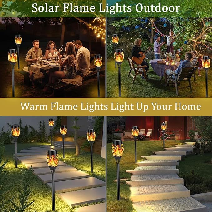 Solar Flame Lights Outdoor, Solar Torch Lights with Flickering Flame for Garden Decor - Waterproof 12 Led Torches for Outside, Yard Light for Pathway Lawn Patio Halloween Decorations 12 Pack
