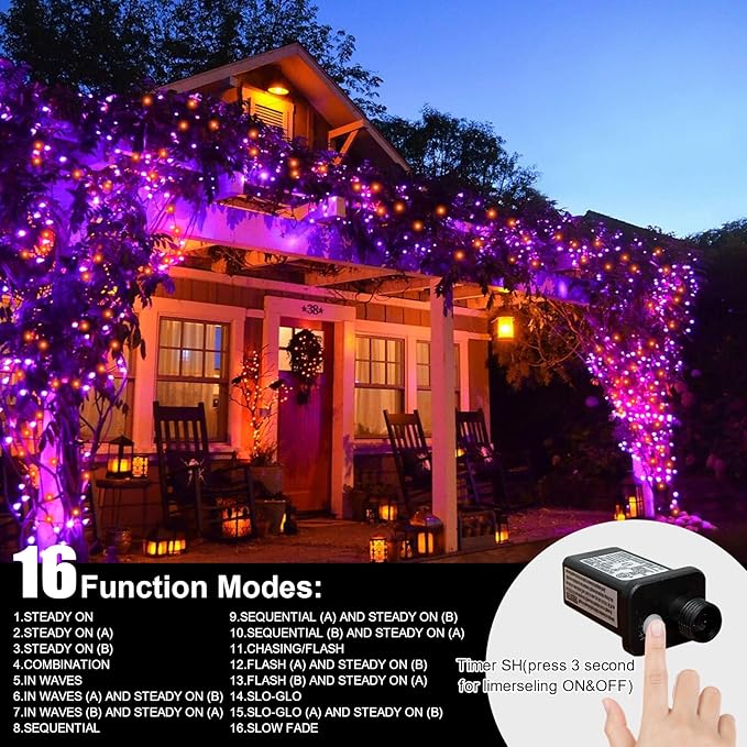 LAMPHOME Purple and Orange Halloween Lights, 99Ft 300LED Mini String Lights, Fairy Lights Connectable Christmas Tree Lights Decorations for Outdoor Indoor Patio Home Party Garden Yard Decor