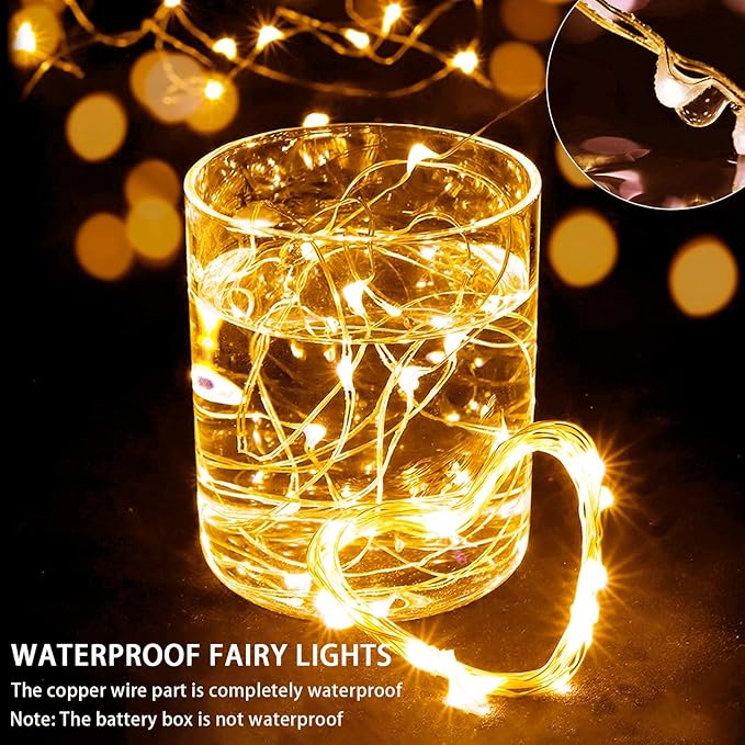 12 Pack Fairy Lights 7Ft 20 LED Twinkle String Lights 3 Modes Battery Operated Waterproof Firefly Starry for Mason Jar Party Easter Christmas Thanksgiving Day Table Centerpieces,Yellow
