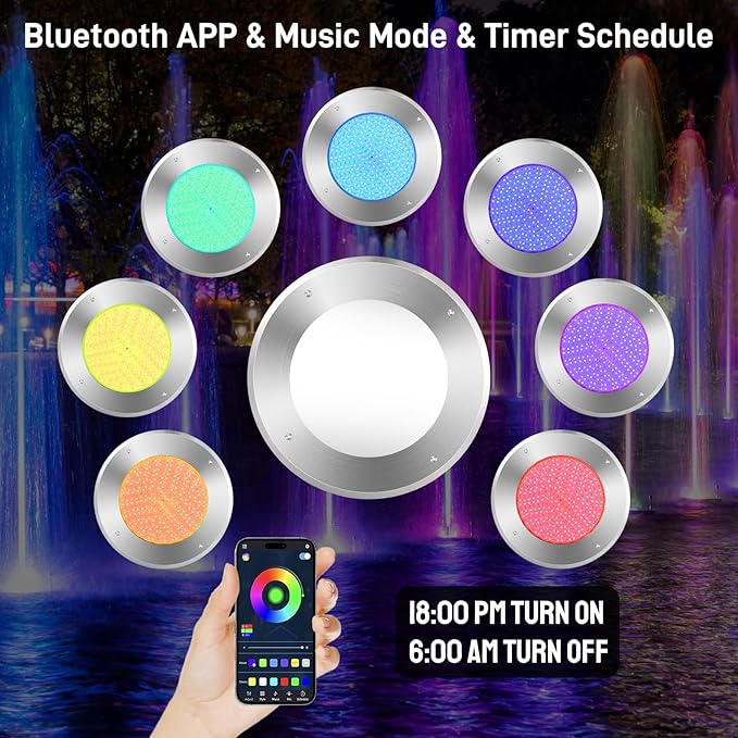 VINGLI 10in LED Swimming Pool Light 54W 120V RGBW Color with 3 Control Way (App/Remote/Manual Controller) for Inground Pools,IP68 Waterproof,50 FT Cord