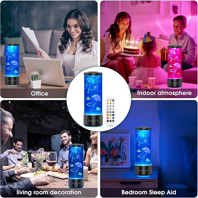 Jellyfish Lamp Bluetooth Speaker,12 White Noise Jelly Fish Table Night Light, 10 Color Changing 2 Lighting Modes,Mood Lamp for Home Office Sleep Relaxation, Gifts for Kids Children Adults,Home Decor