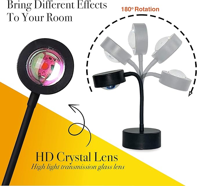 High Speed Sunset Lamp Projector – LED Lights Projector in Sunset, Red Sunset and Rainbow – Adjustable Sunset Projection Lamp with Integrated LED Chip – Professional and Amateur Photoshoots (Sunset)