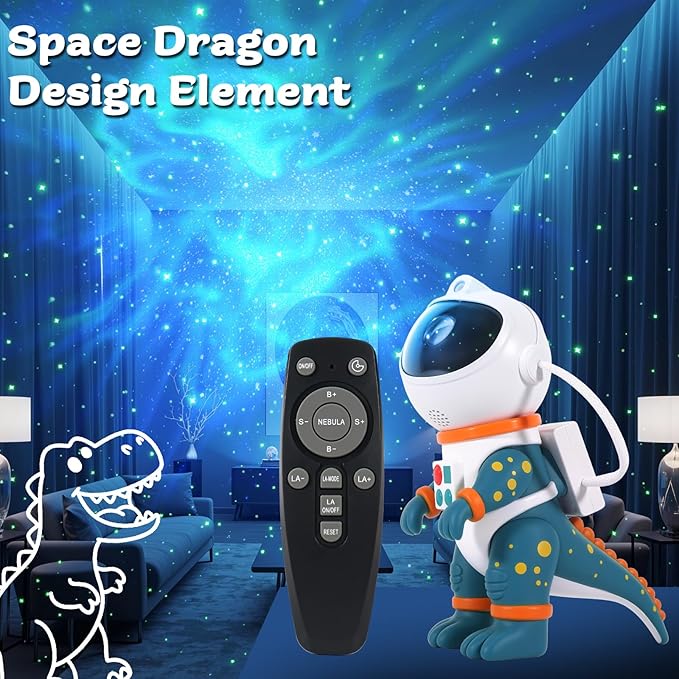 LOVME Galaxy Star Projection Night Light, Dinosaur Astronaut Space Projector with 8 Modes Starry Nebula Effects, Timer & Remote Control, Bedroom Ceiling Decor for Kids, Christmas Birthday Gift(Blue)