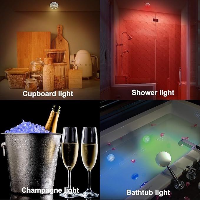 BIGMONAT Battery Operated Shower Lights Waterproof, Submersible Led Pool Light, Dimmable RGB Under Water Light with Remote and Timer, Adhesive Color Changing Lights for Bathtub Vase Fish Tank Pond