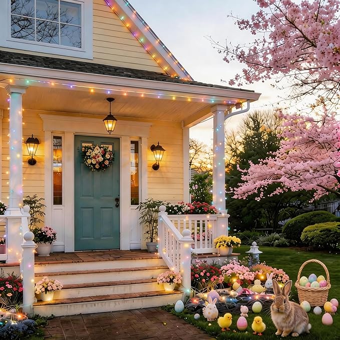 Easter Lights, 66ft 200 LED 8 Modes Pastel String Lights, Waterproof & Plug in Connectable Twinkle Fairy Lights Outdoor & Indoor, Tree, Party, Wreath Bedroom Easter Decoration (Pastel Multicolor)