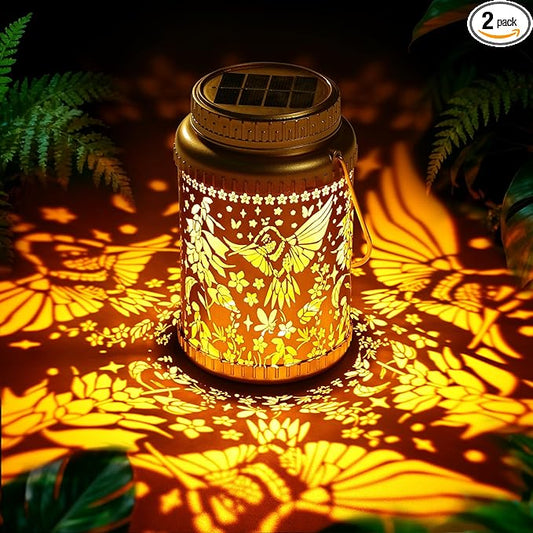Cooo 2 Pack Valentines Day Gifts for Him Her Solar Lanterns Outdoor Waterproof Hummingbird Red_Sage Solar Pathway Lights Landscape Path for Outdoor Table Lamps Garden Yard Backyard Decor -Gold