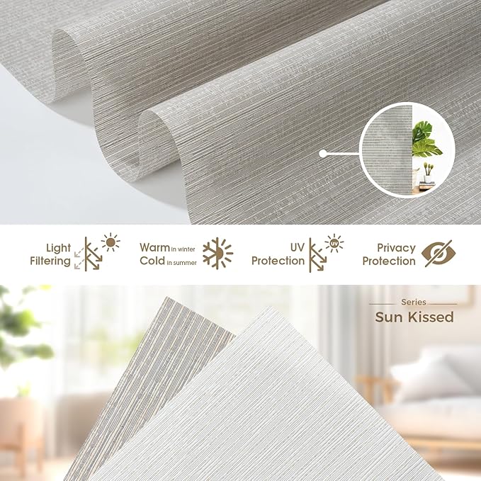 HeyBlinds Motorized Roller Shades, Smart Blinds for Windows, Remote Automatic Window Shades, Electric Shades, Light Filtering, Compatible with Alexa Google Apple Home (Sun Kissed-Grayish Coffee LF)
