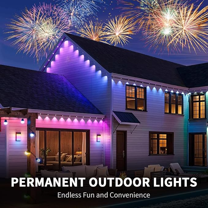 mw Permanent Outdoor Lights for House, 150ft RGB+IC Smart Outdoor Decor, 50+ Scene Modes, App/Remote Control, IP68 Waterproof, House Eave Lights for Christmas, Halloween, Party Decorations