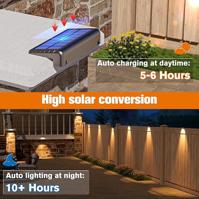 NIORSUN Solar Deck Lights Outdoor 16 Pack, IP65 Waterproof Large Size LED Stair Lights with Lenses, Auto ON Off Warm White Step Lights for Outside, Deck, Patio, Fence, Yard, Pathway and Railing Decor