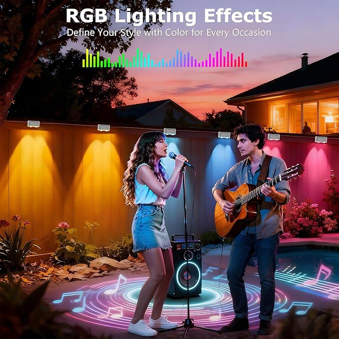 Outdoor Deck Lights, 16 Lights Smart Fence Lights Compatible with Alexa & Google Home, IP65 LED Patio Deck Lighting with Remote, Fence Lighting Music Sync for Patio Yard Garden(104.8ft)