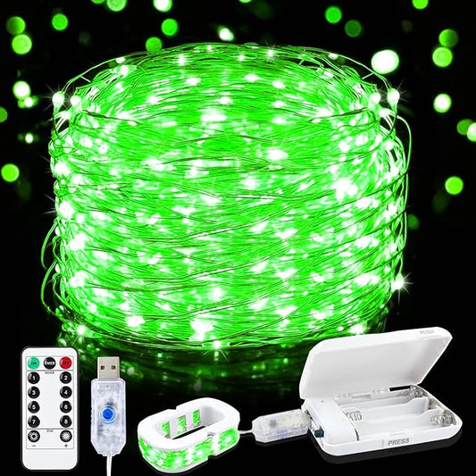 Aogist 50LED Fairy Lights 16ft Dual Power(USB/Battery) with Remote & Timer, 8 Modes Flexible Copper Wire Waterproof String Lights for Outdoor Christmas Wedding Bedroom Party Decor-1 Pack,Green