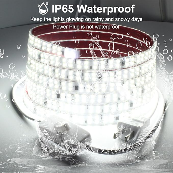LED Strip Lights AC 110V 120V 9.84ft/3m Outdoor Lights Waterproof IP65 240LEDs/m 6000K Cold White Tape Lights Cuttable for Bedroom Under Cabinet Indoor Decor