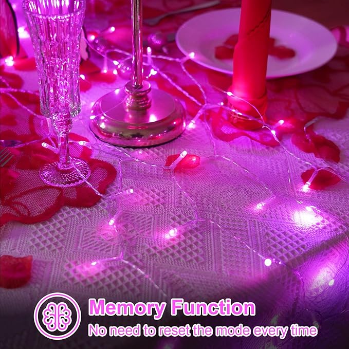 QITONG Pink Valentine Lights Outdoor, 165ft 500 LED String Lights Plug in, Clear Wire Twinkle Christmas Lights Indoor with 8 Modes
