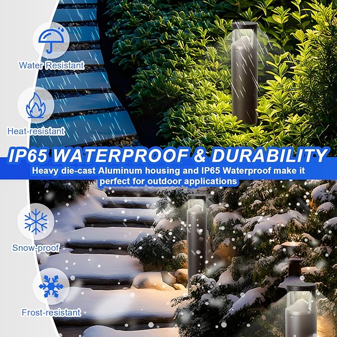 LED Bollard Landscape Light, 42" 24W Outdoor Pathway Light, 3CCT Selectable (3000K/4000K/5000K), IP65 Waterproof, 0-10V Dimmable Commercial Landscape Lighting for Garden, Walkway, Die-cast Aluminum