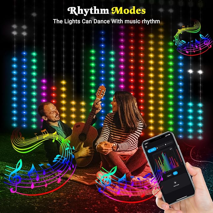 Smart Curtain Lights 400 LED, Color Changing LED Curtains Light 6.6 * 6.6 FT, DIY Fairy String Light Curtain for Bedroom Backdrop Party Indoor Outdoor Holiday Decor (APP +Remote Control)