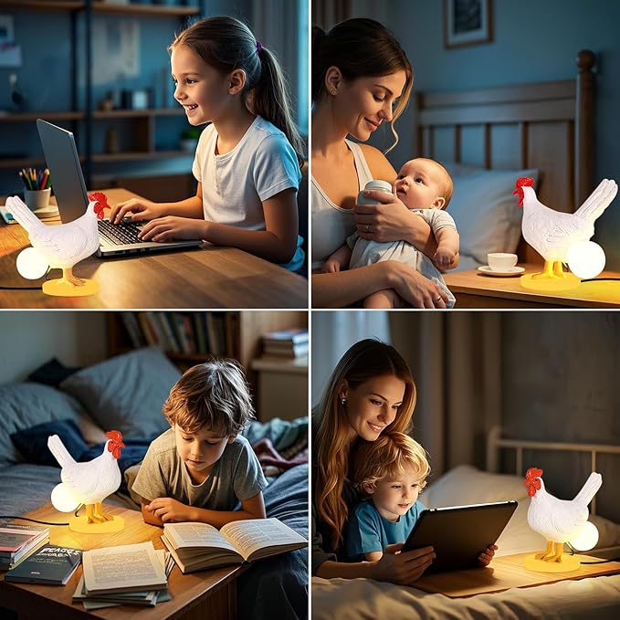 Chicken Egg Lamp, Funny Chicken Butt Night Light with Egg, Lifelike Rooster Lamp with Bulb, 3D Chicken Lights for Easter, Christmas, Birthdays Various Festivals Gift- White