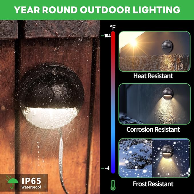 Low Voltage Landscape Deck Lights - 12V LED Outdoor Step Lights, Adjustable Warm White & Cool White, Waterproof Black Round Aluminum Lighting for Yard Wall Fence Railing 4 Pack