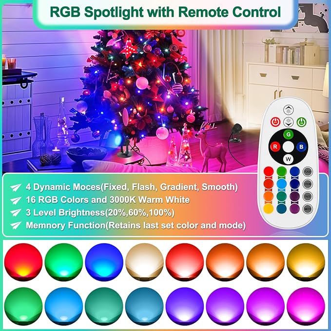 T-SUN RGBW Spotlights Indoor, Uplights Indoor Party Lights with Remote Control, 16 Colors Up Lights Floor Spotlight Accent Lighting for Plants Plantings Home Party Stage, Set of 4