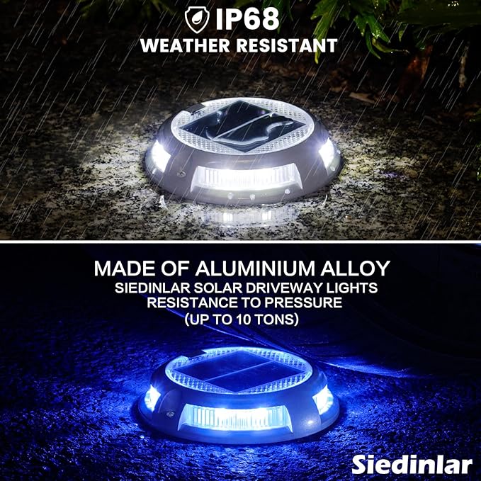 SIEDiNLAR Solar Driveway Lights Outdoor 16 LEDs 9 Modes, Dock Markers Deck Lights Waterproof Warning for Driveway Walkway Pathway Step Ground Yard Garden, RGB (4 Pack)
