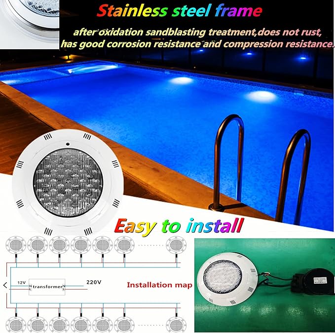 DONSU AC12V RGB Submersible LED Swimming Pool Light Spa Light 7 Colors Changing Underwater Light for Inground Swimming Pools, Home Aquariums, Fountains, and Ponds IP68 Waterproof (45W)