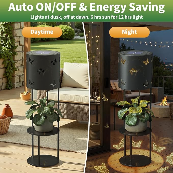 Solar Garden Plant Lights: Outdoor Waterproof Decorative Lamp with Flower Stand, Solar-Powered Yard Patio Outside Floor Decoration Lantern with Butterfly Pattern for Festival Decor