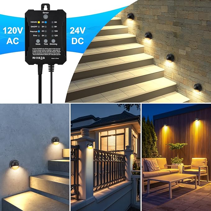 Low Voltage LED Deck Lights kit with Transformer Timer and Photocell Sensor, IP67 Waterproof Fence Lights, Warm White Deck Lighting for Outdoor Walkway Stair post Railing, UL-Listed Cord 8Pack