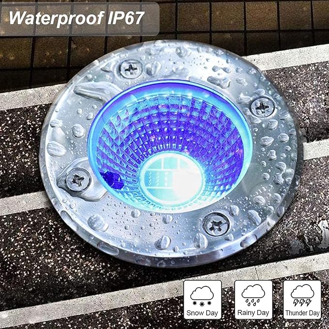 RGBW Low Voltage Landscape Light In-ground Lights with Connectors LED Well Light Waterproof IP67 3W DC12V Color Changing Outdoor In-Ground Lights Pathway Garden Deck Driveway Lamp(Multicolor)