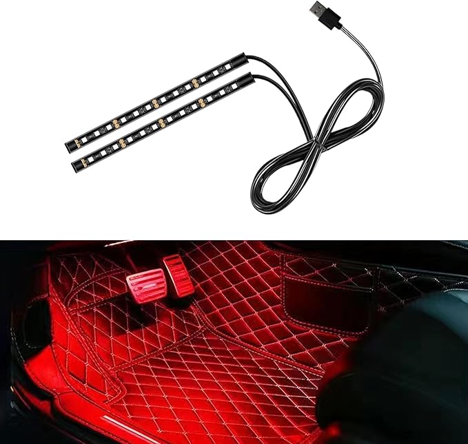 Car LED Strip Light, 24 LED RGB Neon Auto Interior Atmosphere Lights, 12V USB Port Under Dash Ambient Night Light, Universal Decorative Lamp Accessory for Car Truck (Red, USB)