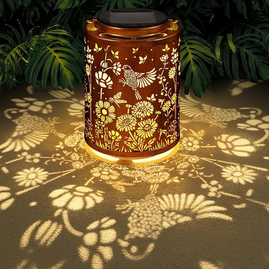 Solar Lanterns Garden Decor Birthday Gifts for Women Mon Grandma Metal Hanging Solar Lights Waterproof Outdoor Decoration for Outside LED Lanterns for Yard Patio Lawn (Birds)