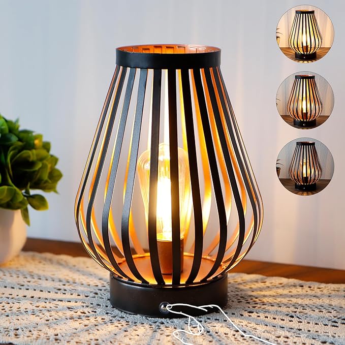 JHY DESIGN Set of 2 Dimmable Touch Bedside Table Lamp 8.5''H Rechargeable Battery Powered Lamp with LED Edison Style Bulb Cordless Accent Light for Weddings Parties Patio Events for Indoors Outdoors