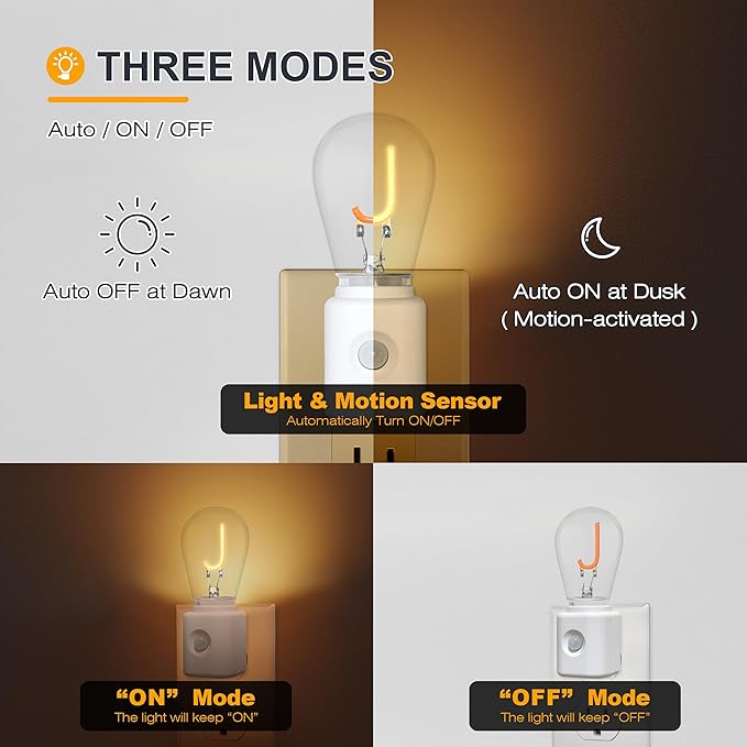 Night Lights Plug into Wall,Automatic LED Night Light with 10-100LM Dimmable, J-Type 2200K Plug in Night Lights with Motion Sensor, for Bathroom Hallway, 1-Pack
