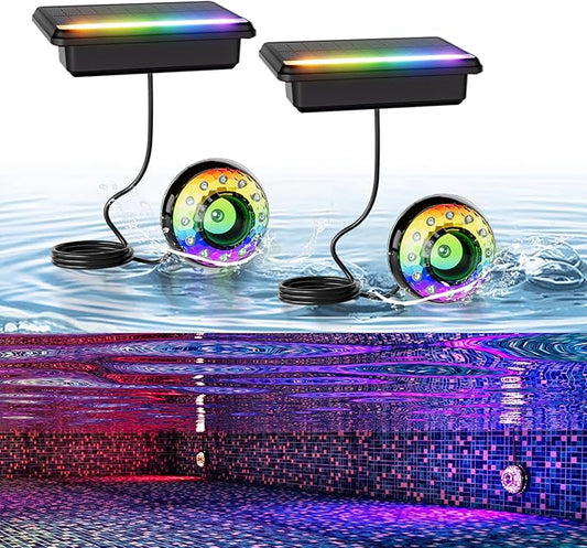 Solar Pool Lights, Submersible LED Pool Light with Remote, Underwater IP68 Waterproof, Dimmable 16 Colors Swimming Pool Lighting, 2 Pack