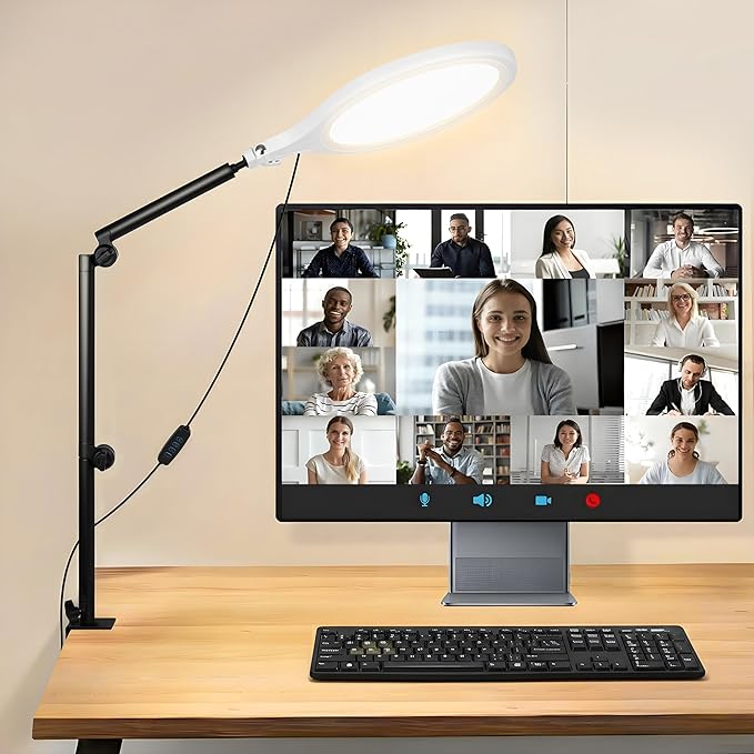 Desk Ring Light, 10" LED Ring Light for Desk with Clamp, 360°Rotate & Flexible Height Full-Screen Overhead Ringlight for Video Recording, TikTok, YouTube, Live Streaming, Content Creation