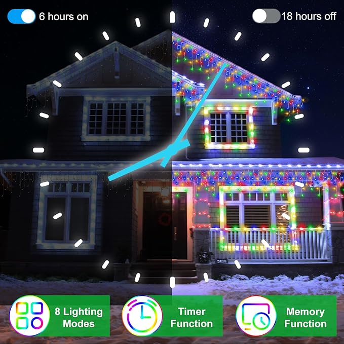 1296 LED 131FT Christmas Lights 288 Drops, Outdoor Hanging light with 8 Modes & Timer, Plug in Curtain String Light Outdoor Waterproof for House Holiday Wedding Party Garden Outside Decor (Multicolor)