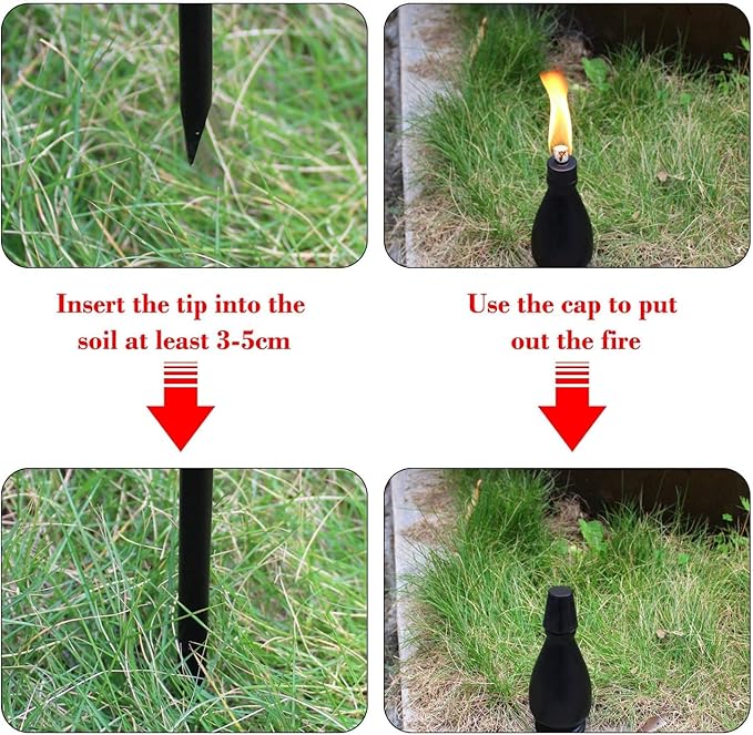 Metal Citronella Torches, 6 Pack Torches Garden for Outside 60 inch Flickering Flame Citronella Outdoor Light Torch,Metal Torches for Outside, Camping Patio Pathway Table Torch(Jet Black)