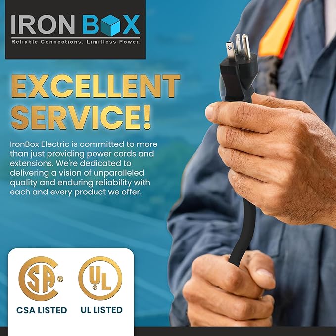 IronBox Electric NEMA 5-20P to 5-20R Extension Cord - 20A, 125V, 12/3 SJT Jacket - Heavy Duty Outdoor Generator Cords & Plugs - UL Listed Extension Cable for Data Centers, Camper & More (3ft, Molded)
