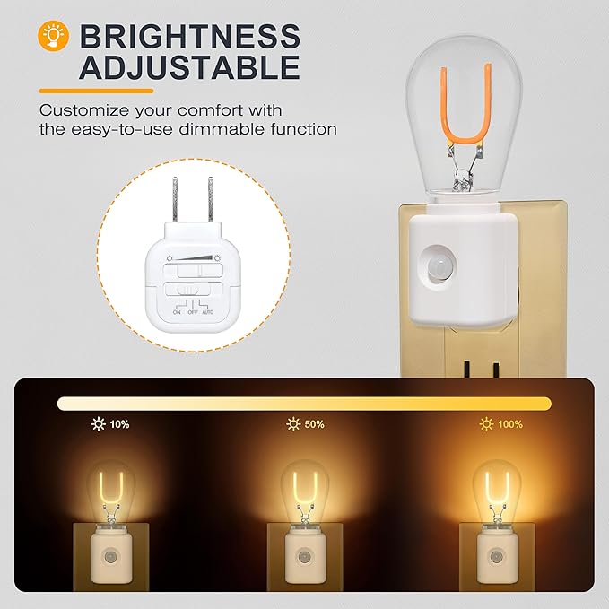 Amber Night Light Plug in, Motion Sensor Blue LED Night Lights Plug Into Wall, Adjustable Brightness, U-Type 1W LED Night Lights for Kids, Bathroom, Bedroom, IHome Decoration, 1-Pack
