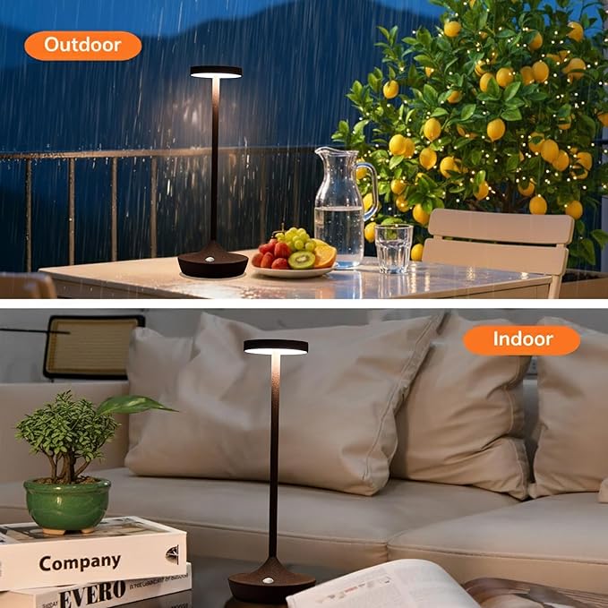 Rechargeable Cordless Table Lamp, LED Portable Powered LED Battery Light 6000mAh USB Desk Lamp Outdoor Waterproof Table Lamps for Patio Restaurant Dining (2 Rust)