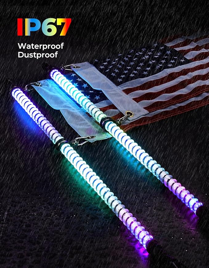 KEMIMOTO 2pc 3ft COB Whip Lights, 1440pcs LEDs High Density, Bluetooth-connectivity App Control LED Whip Lights for Side by Side UTV ATV Buggy Compatible with Can-Am Maverick X3 Polaris RZR