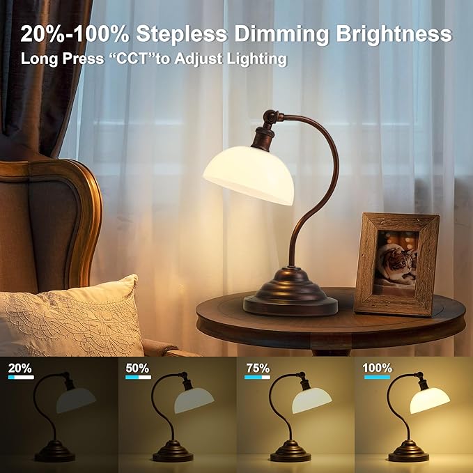 Cordless LED Table Lamp Set of 2, Battery Operated Desk Lamps with Swing Arm & Plastic Shade, Vintage Small Rechargeable Dimmable Light for Bedroom, Living Room, Nightstand, Oil Rubbed Bronze