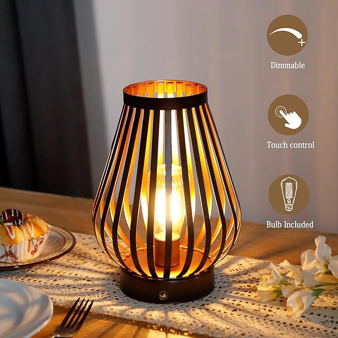 JHY DESIGN Dimmable Touch Bedside Table Lamp 8.5''H Rechargeable Battery Powered Lamp with LED Edison Style Bulb Cordless Accent Lamp for Weddings Parties Patio Events for Indoors Outdoors