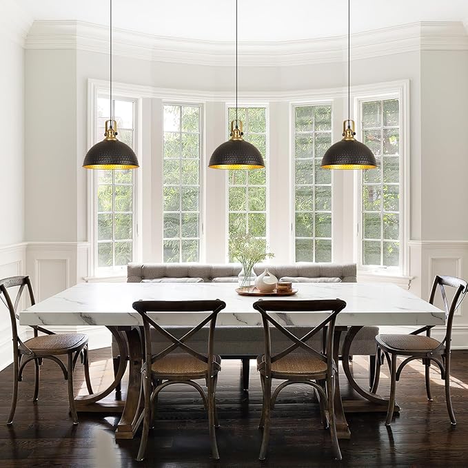 Black Pendant Lights Kitchen Island Industrial Pendant Light Fixtures Dome Kitchen Island Lights Modern Pendant Lighting for Bar Farmhouse Dining Room Bedroom Hallway（3 Packs）