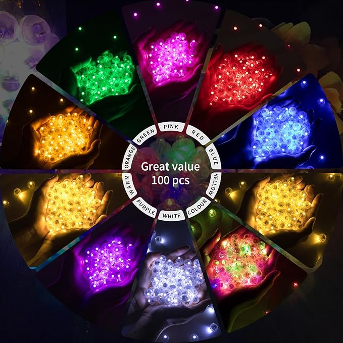 100pcs 10 Colors Balloon Lights Mini Led Lights Round Long Standby Time Multicolor Ball LampsPaper Lantern Balloons Lamps for Birthday Party Christmas Halloween Decoration Mixed Colors