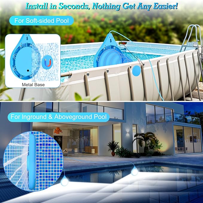 LED Pool Light, 20W Smart RGB Magnetic Submersible Light with APP Control, 1200lm Dimmable, IP68 Waterproof 12V Nicheless Underwater Lights with 32.8ft Cord for Inground & Above Ground Pools
